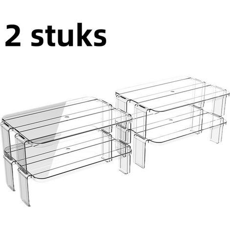 Ensemble de 2 pièces - Étagère de réfrigérateur - Étagère de cuisine intérieure à plusieurs niveaux - Support de comptoir pour bols et support de rangement pour flacons d'épices - Blanc (1/5)