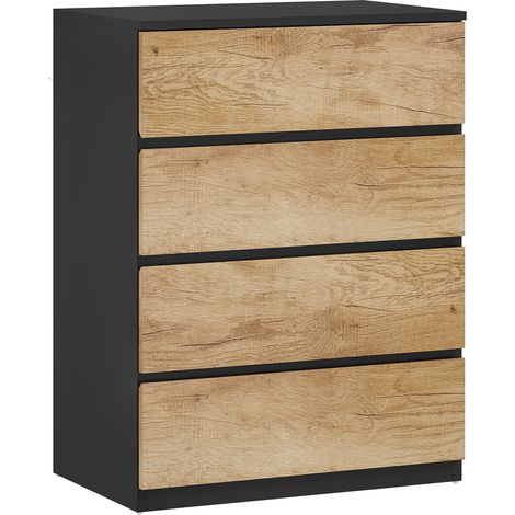 Cassettiera 4 Cassetti 60x40x80 cm con Guide in Metallo e Maniglie Scanalate in Legno Nero e Rovere (1/5)