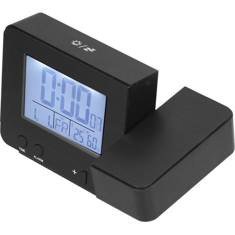 180° drehbarer Projektionswecker, USB-betriebene LED-Digitaluhr mit Temperatur- und Feuchtigkeitsmessung, Schwarz (1/5)
