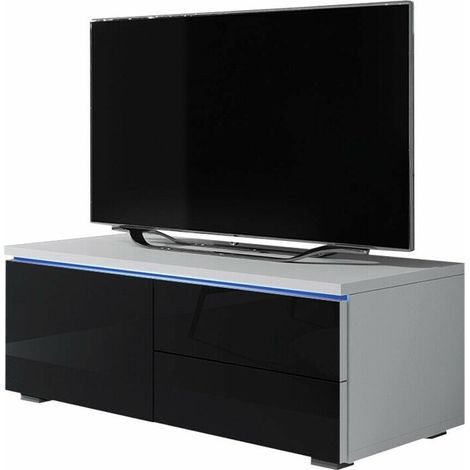 Meuble TV Uva VI, Blanc + Noir brillant, Le nombre de portes: 1, Nombre de tiroirs: 2, 100x35x45cm, LED: Disponible
