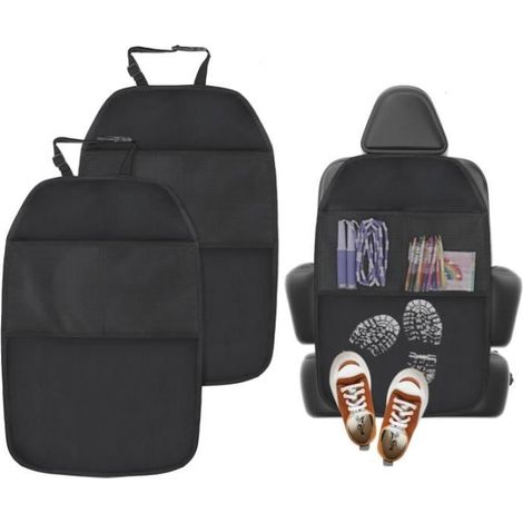 Protections Dossier de Siège - Organisateur Voiture Enfant - Imperméable - 2 Pièces - Noir - Polyester/PVC (1/4)