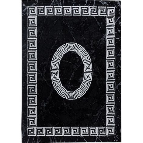 Tapis salon et chambre 200x290 noir et blanc rectangle tissé motif baroque SAPURI (1/3)
