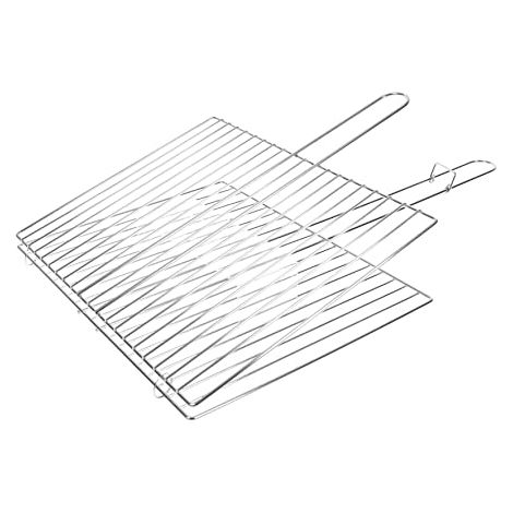 Grille de barbecue double 40x30 cm – Acier chromé résistant à la chaleur – Poignées de 33 cm pour une prise en main facile – Ruecab