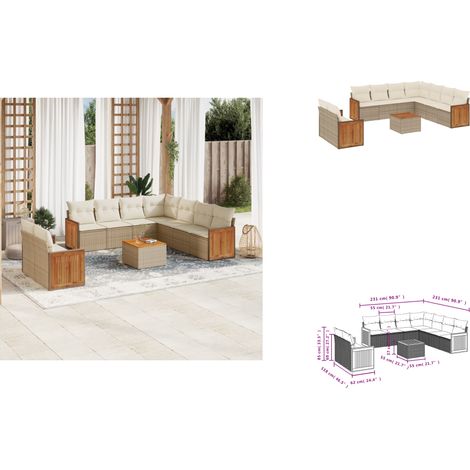 10-tlg. Garten-Sofagarnitur mit Kissen Beige Poly Rattan - Gartenmöbel - Esstisch - Lounge Set - Outdoor Möbel - Rattan Gartenmöbel (1/3)