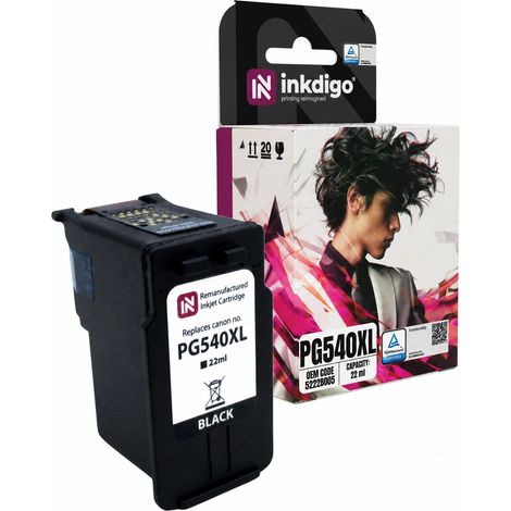 Encre Inkdigo PG540 compatible avec les imprimantes Canon Pixma GM2050, MG2140, MX370 et TS5140. Certifiée TÜV. (1/5)