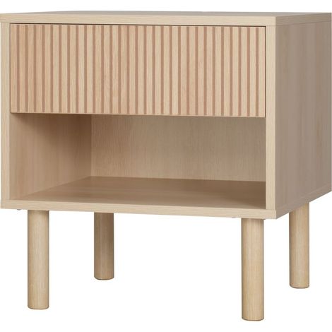 Table of bedside table of night with drawers and niches, table of auxiliary style modern for bedroom, living room, dim. 47 x 47 x 50 cm, finish wood natural (1/5)