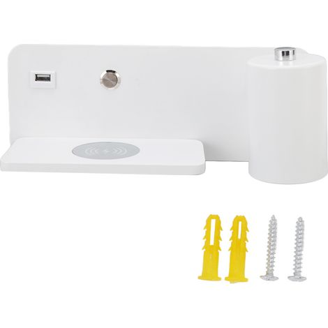 Aplique LED de pared con interfaz USB y carga inalámbrica para salón y dormitorio, 85-265V, blanco, derecha