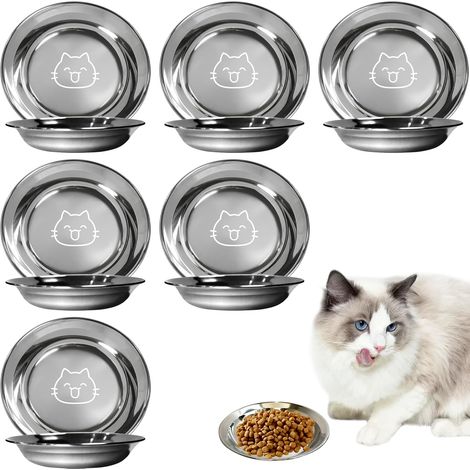 Lot de 6 gamelles plates pour chat en acier inoxydable 304, 14 cm, gamelles rondes, pour chats et petits chiens (1/5)