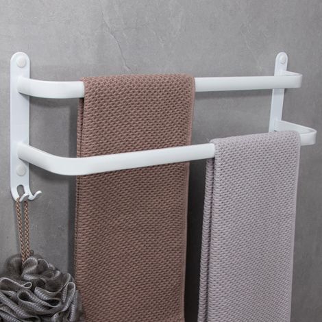 Porte-Serviettes Mural 2 Étages en Aluminium avec Crochets - Étagère Serviette 50 cm pour Salle de Bain, Cuisine et Hôtel (1/5)
