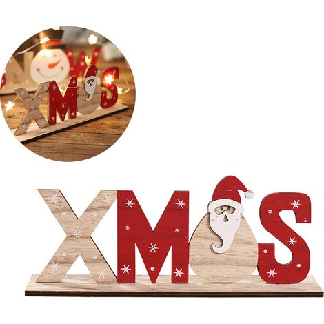 Weihnachtstischdekoration aus Holz – Weihnachtsmann, Schneemann und Schneeflocken mit Buchstaben für die Party (1/5)