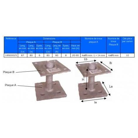 Sud Bois – Pied de poteau réglable 20-90mm – Acier galvanisé – Fixation sur bois, béton, métal – Pour ancrage poteaux en bois (1/2)