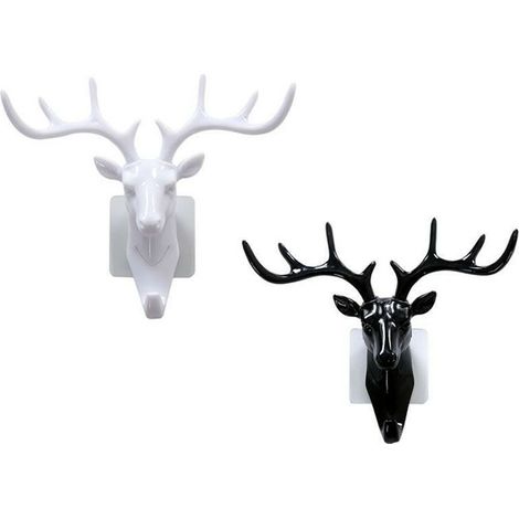 Creative Deer Antler Hook Retro Home Art Decoration Key Resin Deer Antler Hook Wall Hook 2 Pieces (Black+White) (1/5)