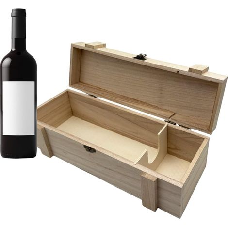 Scatola Porta Bottiglie per 1 Bottiglia di Vino in Legno Elegante e Resistente, con Coperchio e Chiusura di Sicurezza - Dimensioni: 35x10x10,5 cm (1/5)