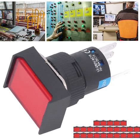 BERM/BEM-LA16-11DS-J Miniatur-Drucktaster mit Kontrollleuchte und automatischer Verriegelung, rechteckig, 16 mm, 25er-Packung, 220 V, rot (1/5)