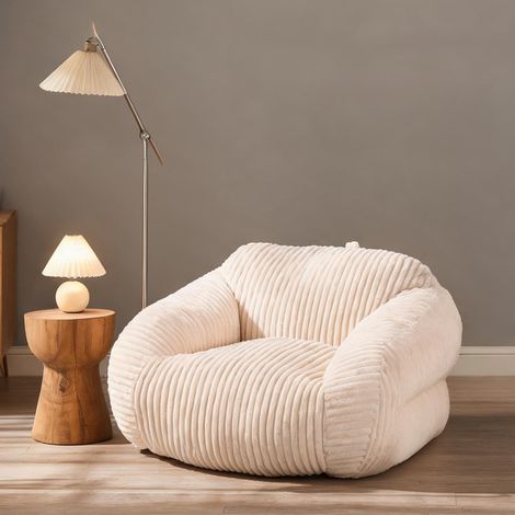 Fauteuil lounge en velours côtelé beige 116 cm relax 1 place (1/5)
