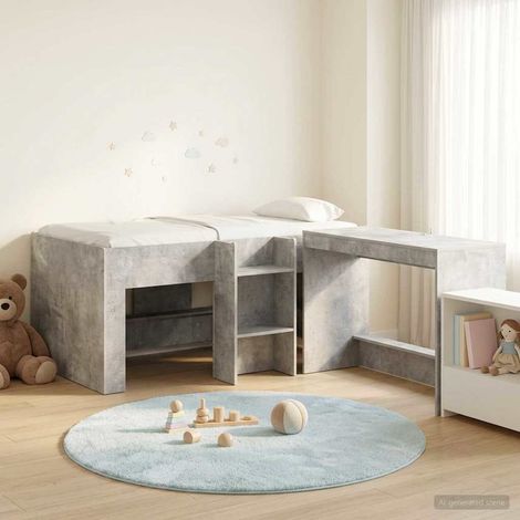 vidaXL Lit haut pour enfants avec bureau 2 pc Gris béton (1/5)