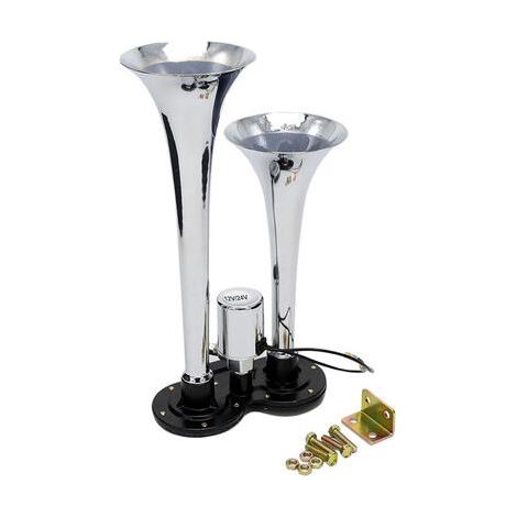 Klaxon d'Air Chromé Double Trompette 150dB - Kit Haut-Parleur Universel 12V/24V pour Camion Train (1/5)