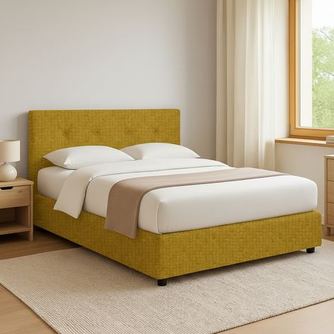 Letto Matrimoniale Preston, Sfoderabile, Contenitore Made in Italy, Giallo Ocra (1/5)