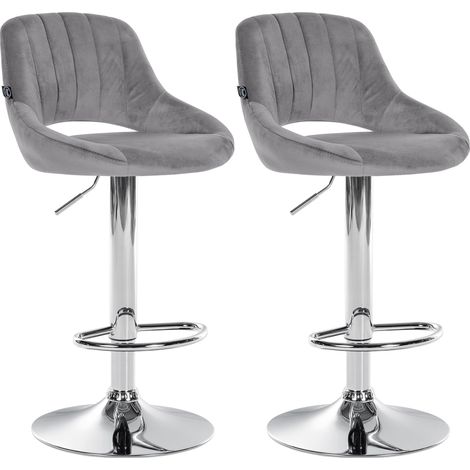 Set di 2 sgabelli da bar con poggiapiedi arcuato, seduta in tessuto grigio, struttura in metallo TDB10758