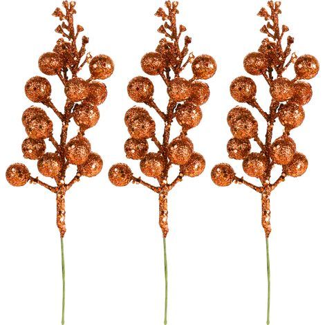 3-teiliges Weihnachtsbaumschmuck-Set: glänzende Beeren, Glitzer, künstlicher Kranz, dekorative Rattan-Accessoires, 15 Köpfe, Weihnachtsdekoration aus antikem Messing (1/5)