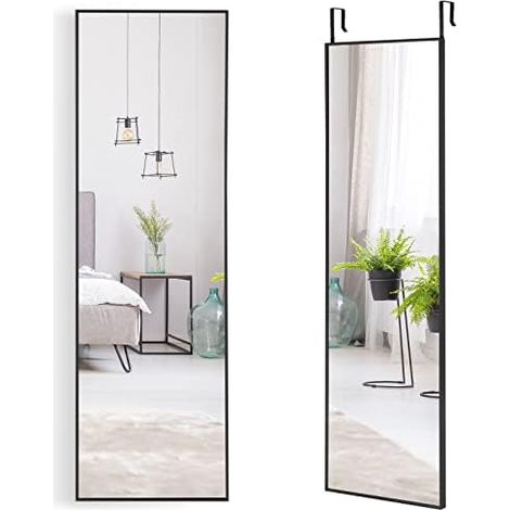 Miroir Mural - 37 x 120 cm - avec Crochet de Suspension réglable en Hauteur - Miroir de Porte - Noir (1/5)