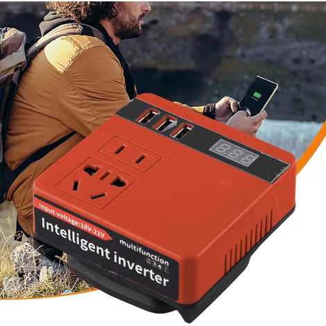 Rouge Onduleur De Batterie Intelligente, Onduleur De Batterie Portable Convertisseur De Batterie Extérieur avec Affichage Actuel Prise À Batterie pour Le Camping en Plein Air Voyage À La Maison (1/5)