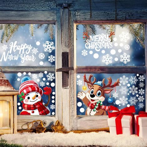 Décorations de Noël pour fenêtres d'enfants, 204 pièces, flocons de neige autocollants en PVC, film pour vitres, Père Noël, rennes, stickers de Noël, décorations d'hiver pour fenêtres, décorations de (1/4)