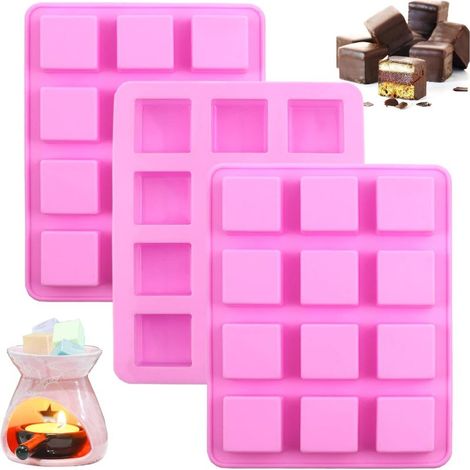 Silikon-Wachsformen, 3 quadratische Teile mit 12 Mulden, für Sojawachskerzen, Trüffel, Bonbons, Gelee, Eiswürfel (Silikon)