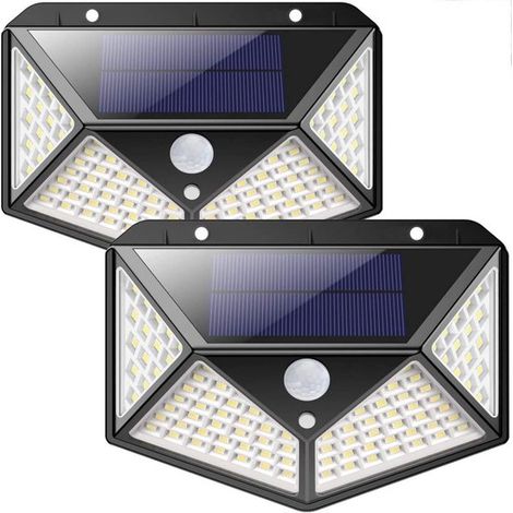 Lámpara solar exterior de 100 LED con sensor de movimiento，carcasa impermeable IP65，puerta de entrada y garaje. Juego de 2 unidades (1/5)