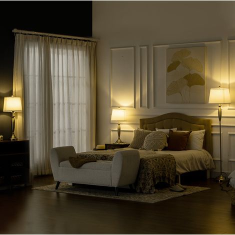 Set 3 lampade con piantana e 2 lampade da tavolo E27 argento e bianco design moderno OKWISH (1/5)