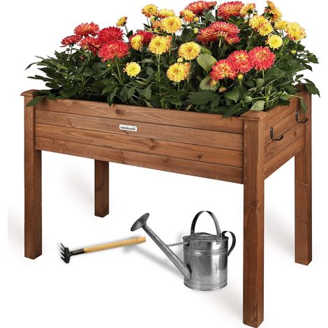 needs&wants® Hochbeet aus Holz für Garten Balkon Terrasse, Pflanzkasten Bausatz rechteckig schmal mit Vlies-Folie, Kräuterbeet Pflanzenkasten deko, 100 x 50 x 75 cm, dunkel-braun (1/5)