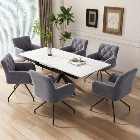 Chaises salle manger lot de 6 velours gris foncé OKMYHOME (1/5)