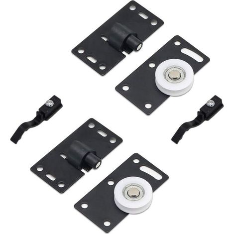 CSPARKV 2 Ensembles de Rouleau de Porte Coulissante, Roues de Rouleau de Meubles, Kits de Piste D'engrenage de Roues en Nylon Muets, pour Fenêtre de Placard Armoire Penderie (Noir) (1/5)