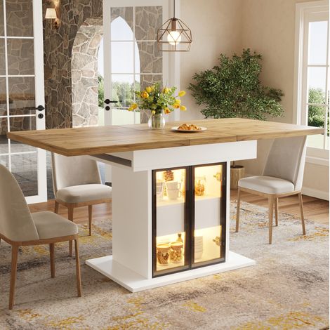 Tavolo da pranzo allungabile 110x80x77.9 cm, con spazio contenitivo, illuminazione LED RGB, MDF e metallo, bianco (1/5)