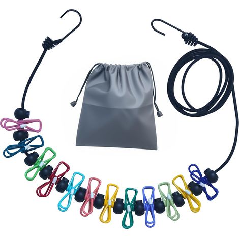 1.8m Corde a Linge Exterieur, Voyage Corde a Linge Retractable, Corde à Linge avec 12 Pinces Colorées à Linge pour Les Cordes à Linge d'intérieur (1/5)