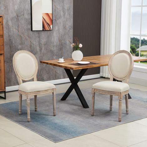 Lot de 2 chaises rétro en tissu, bois blanc cassé, dimensions 49x56x96 cm (1/5)