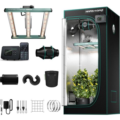 2026 Mars Hydro 80x80x160cm Smart Complete Grow Tent Kit丨FC-E 1500 150W Full Spectrum LED Grow Light丨6” Clip Fan丨4” Ventilation System with Smart APP iController 2.0 Controller (1/5)