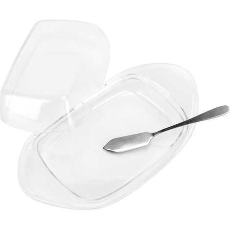 Boîte à beurre en forme de bateau avec couteau et couvercle, récipient à fromage de qualité alimentaire pour la cuisine (transparent) (1/5)