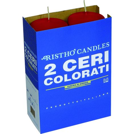 Cereria di Giorgio Risthò Ceri, Cera di paraffina, Rosso, 7x7x20 cm, 2 unità
