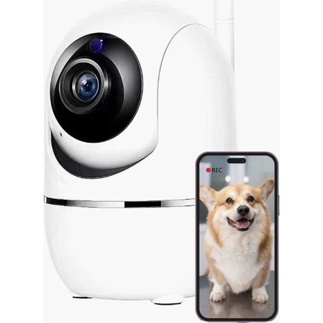 Caméra pour animaux de compagnie - Caméra pour chien avec application - Caméra de surveillance intérieure - Babyphone avec caméra - Caméra intérieure - Wi-Fi - HD - Pour tous les animaux - Blanche - 3