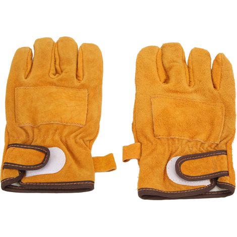Gants résistants à la chaleur, cuir de veau polyester, protection des mains, BBQ gril, maniques de four, type court, jaune (1/5)