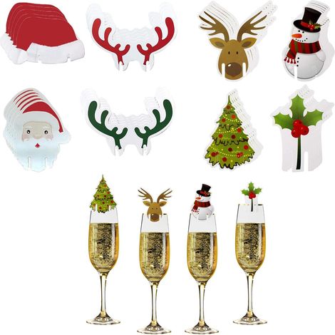DOLASO 80 Stück Weihnachts-Weinglas-Marker, wiederverwendbare Weinglas-Etiketten, Weihnachts-Glas-Marker, zum Markieren der Weingläser Ihrer Gäste (1/5)