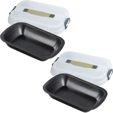 Ensemble de 2 Moules à gâteaux rectangulaire avec couvercle de transport 34 x 24 cm Zenker Bake Click and Go (1/5)