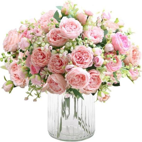 2 Bouquets Pivoines Artificielles en Soie Bouquets pour Fête de Mariage, Centre de Table, Décoration, Rose (1/5)