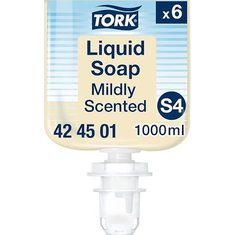 Savon liquide Tork Parfum frais, pour distributeur S4 - Cartouche de 1 L - Lot de 6
