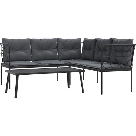 Maison Exclusive - Set Divano da Giardino con Cuscini Nero Acciaio e Textilene
