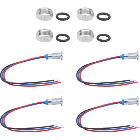 Lot de 4 voyants LED à cathode commune, composants de contrôle industriel, 8 mm, 110-220 V, rouge et bleu