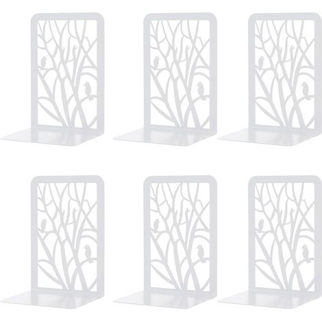 Serre-Livre Metal,3 Paires Serre-Livres Enfants,D'arbre Serre-Livres Design, pour bureaux ,Décoratifs , Étagères,Écoles et Librairie (Blanc) (1/5)
