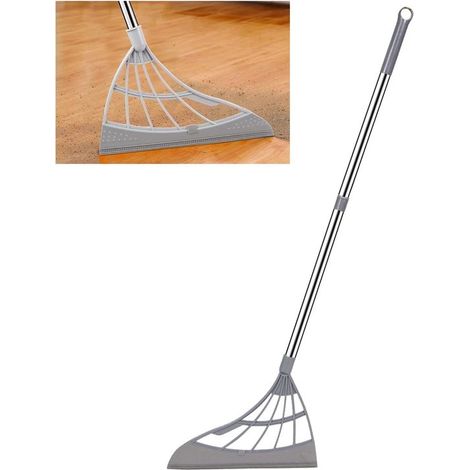 Balai en silicone multifonction 2 en 1, longueur réglable, raclette pour l'eau et nettoyage des sols, carrelage et surfaces vitrées, gris (1/5)