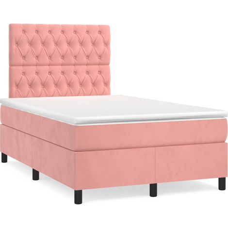 Sommier à lattes de lit et matelas LED rose 120x190 velours (1/5)